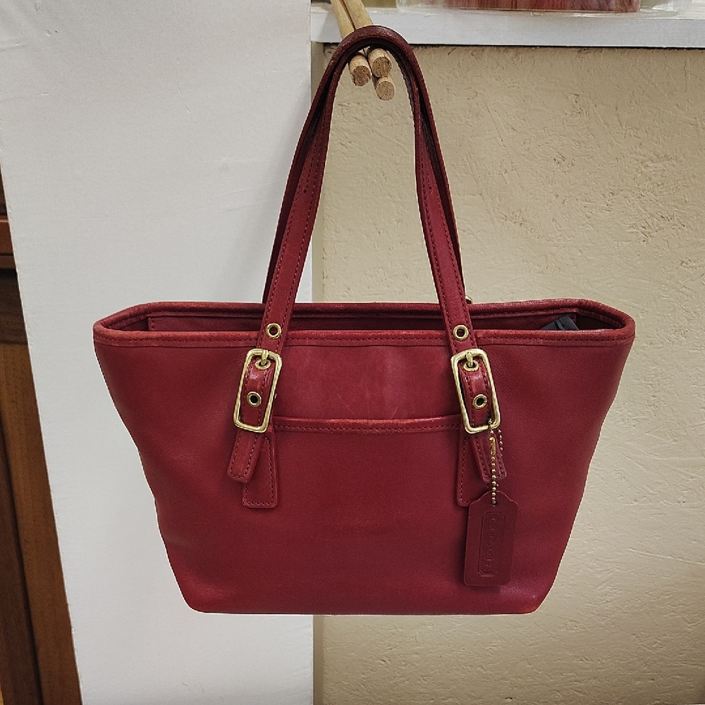 Coach Red Leather Mini Market Tote Bag Gold Hardware